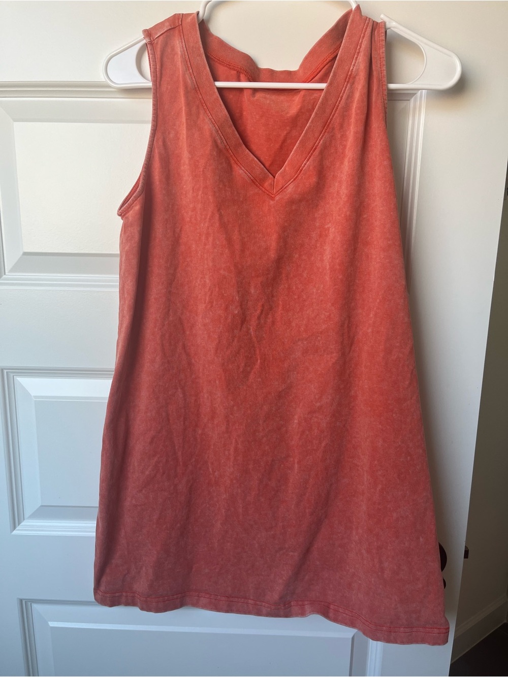 Sleeveless 100% cotton V-Neck Mini T-Shirt Dress in Coral
